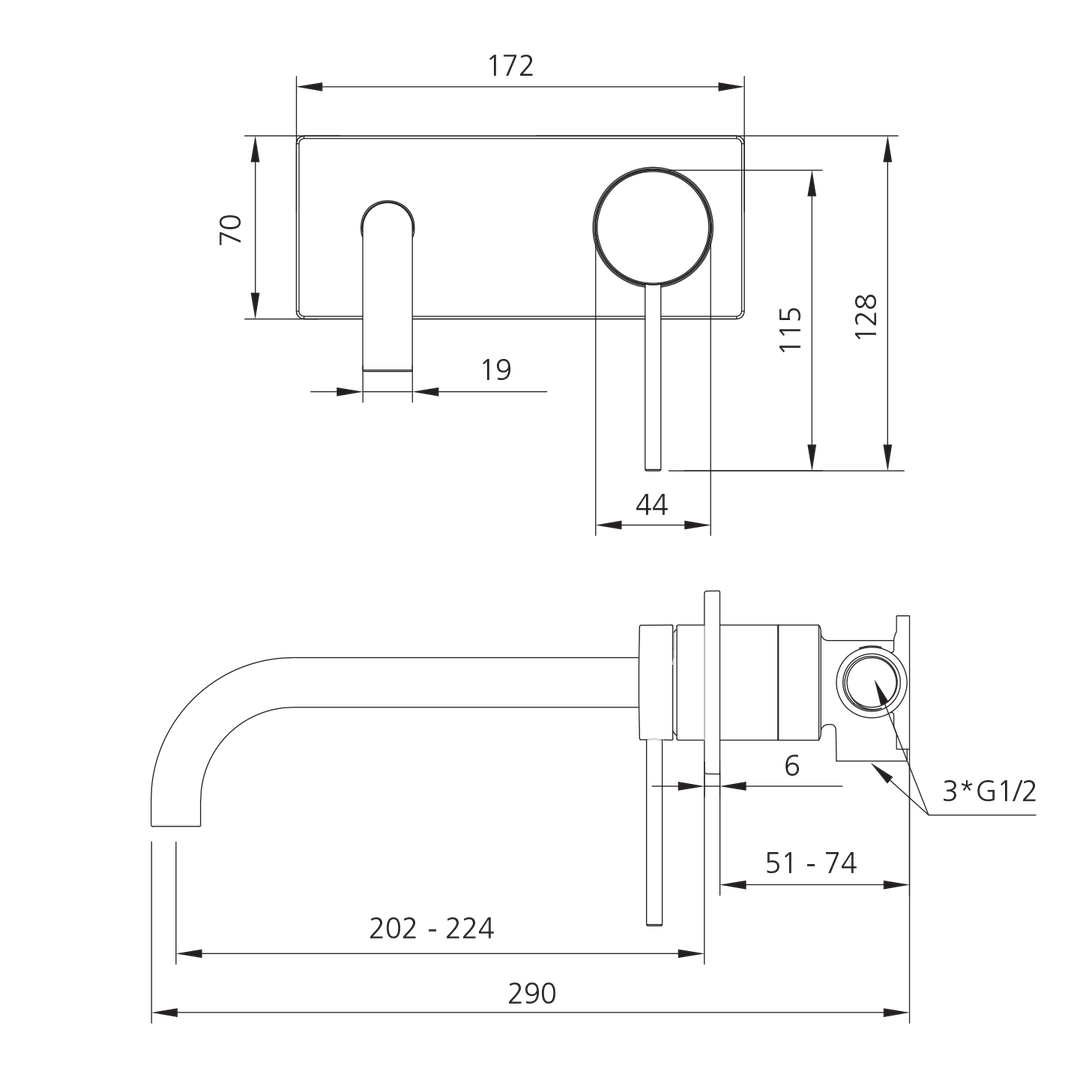 Oliveri VE105505FGM Venice WallMixer Set Curv Gunmetal