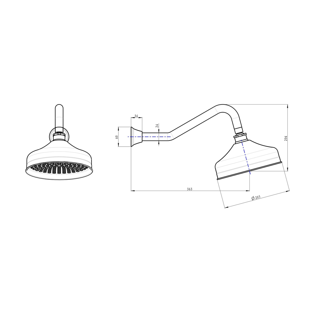 Linsol Vintage Brass Shower Head And Wall Arm - Matte Black