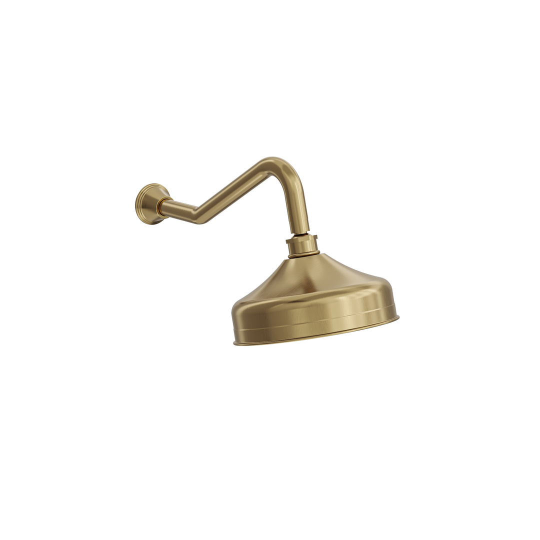 Linsol Vintage Brass Shower Head And Wall Arm - Brushed Brass