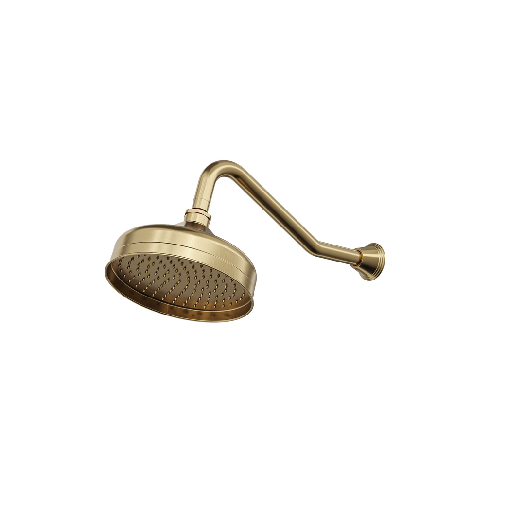 Linsol Vintage Brass Shower Head And Wall Arm - Brushed Brass