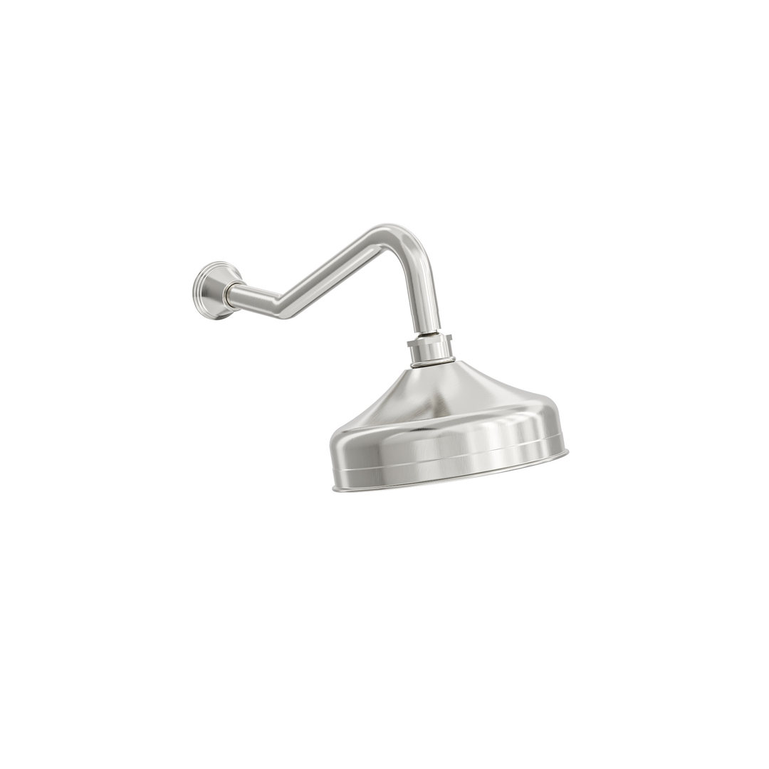 Linsol Vintage Brass Shower Head And Wall Arm - Brushed Nickel