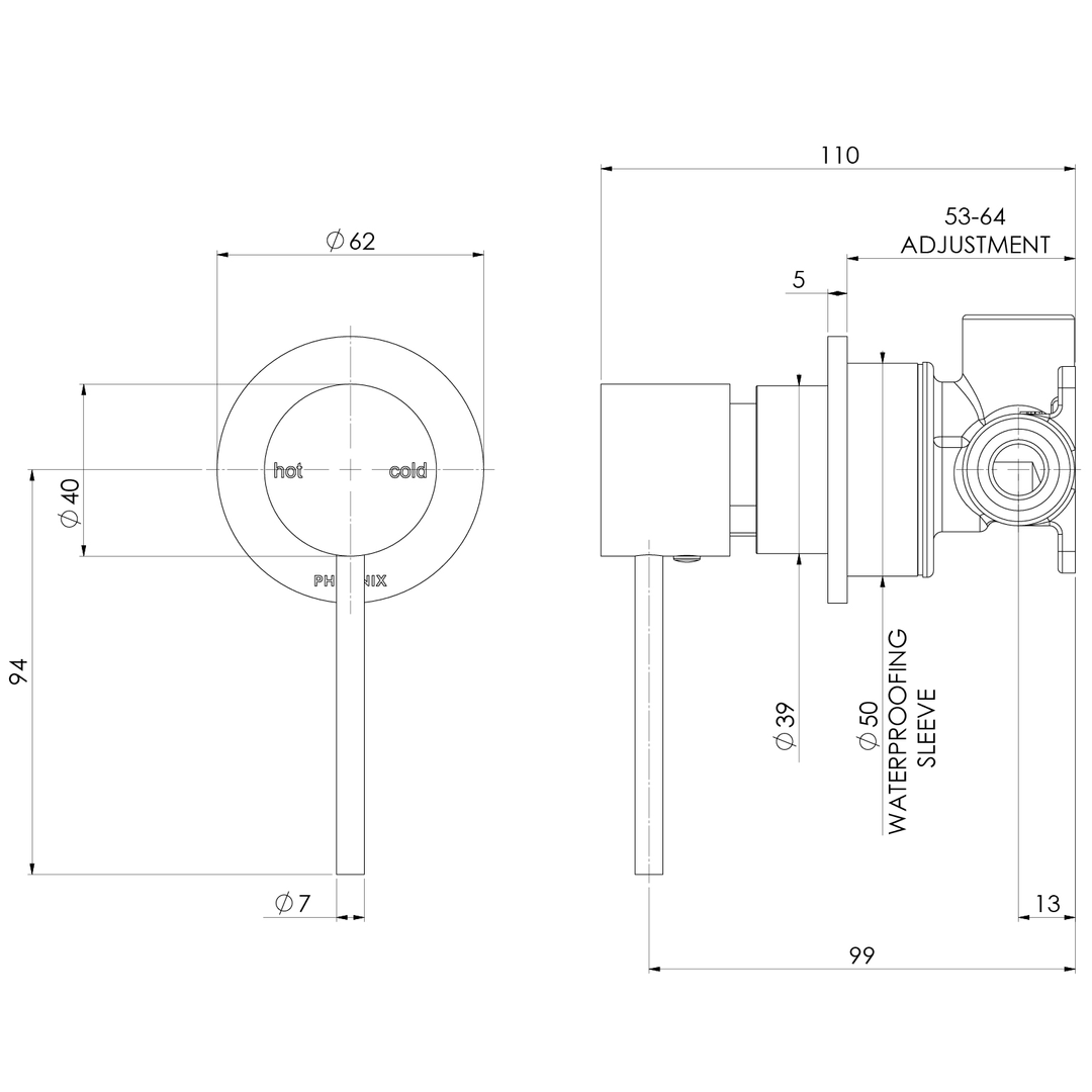 Phoenix Vivid Slimline Switchmix Shower / Wall Mixer 60Mm Backplate Matte Black