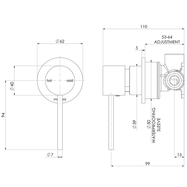 Phoenix Vivid Slimline Switchmix Shower / Wall Mixer 60Mm Backplate Matte Black
