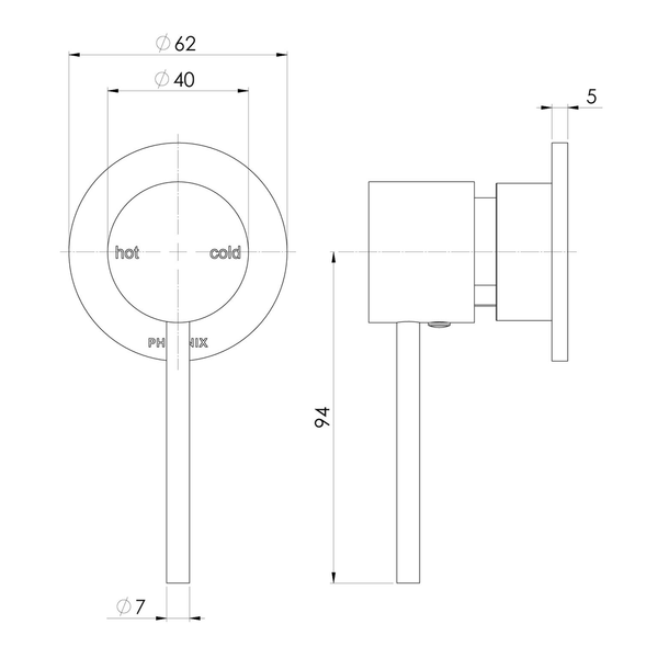 Phoenix Vivid Slimline Switchmix Shower/Wall Mixer 60mm Backplate Fit-Off Kit - Matte Black