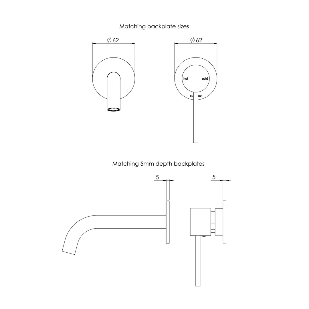 Phoenix Vivid Slimline Switchmix Wall Basin/Bath Mixer Set 60Mm Backplates Matte Black