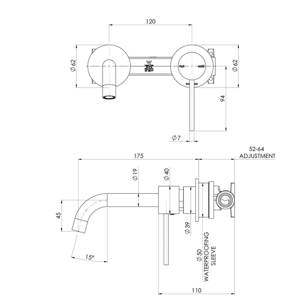 Phoenix Vivid Slimline Switchmix Wall Basin/Bath Mixer Set 60Mm Backplates Matte Black