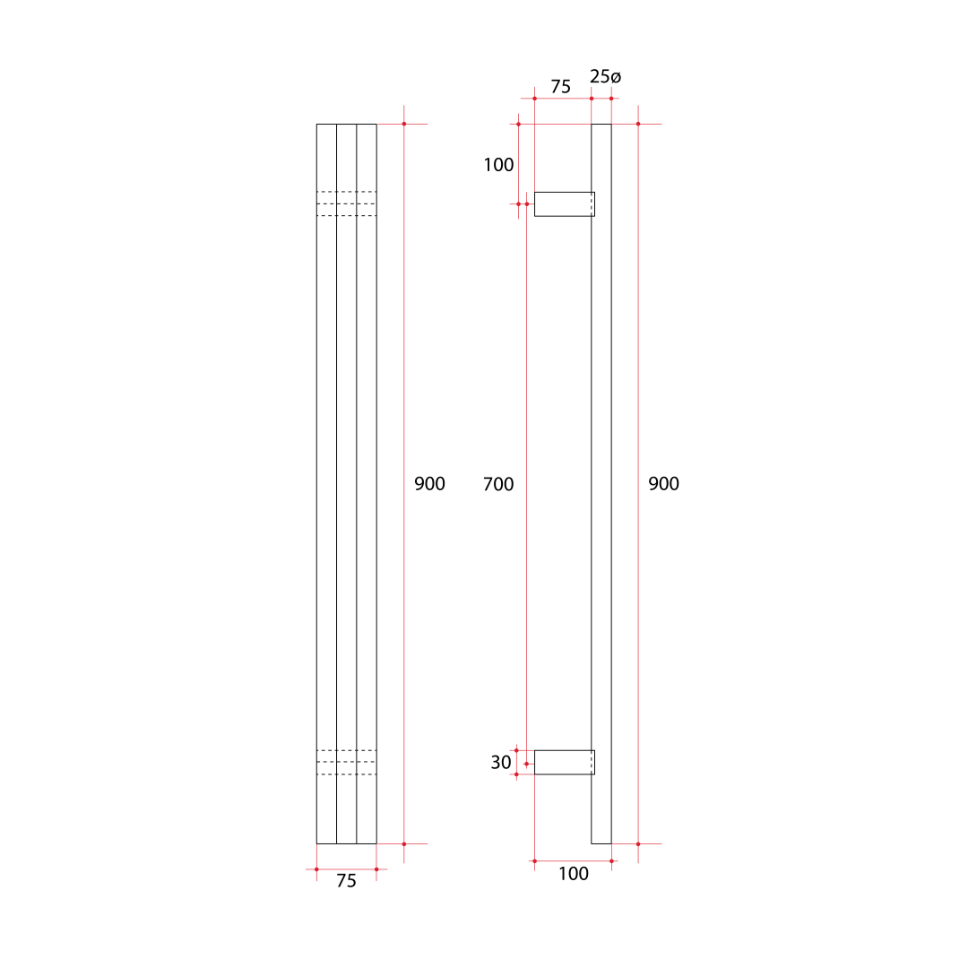 Thermorail Round/Triple Tube 12 Volt Vertical Bar 900X75X100mm 27WATTS Chrome