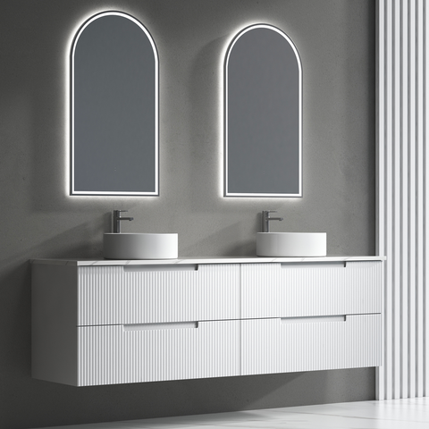 Aulic Verona Mark Ii Wall Hung 1800 Cabinet Dbl Bowl With Pure White Stone Top & U/M Basin