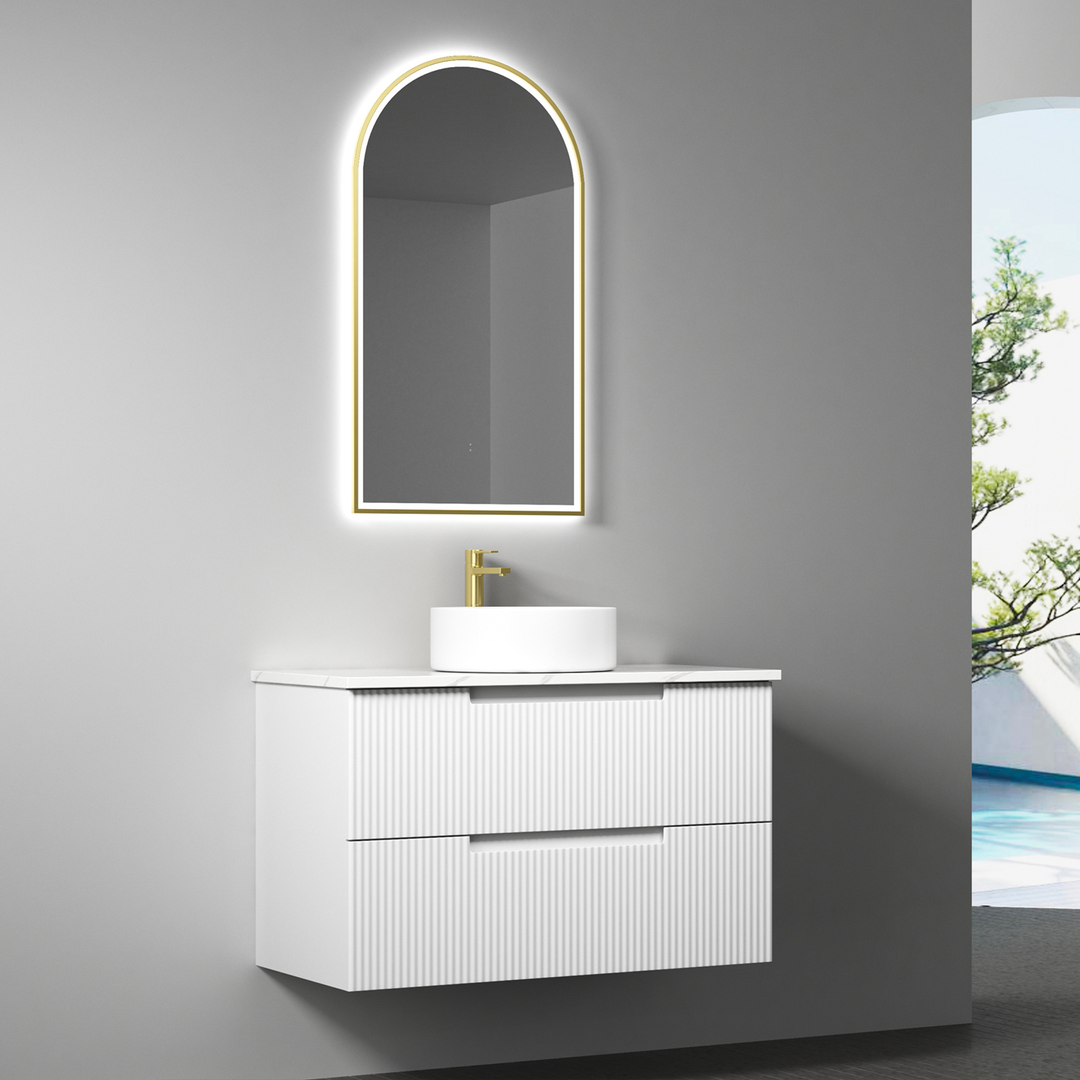 Aulic Verona Mark Ii Wall Hung 900 Cabinet With Alpine White Stone Top With U/M Basin