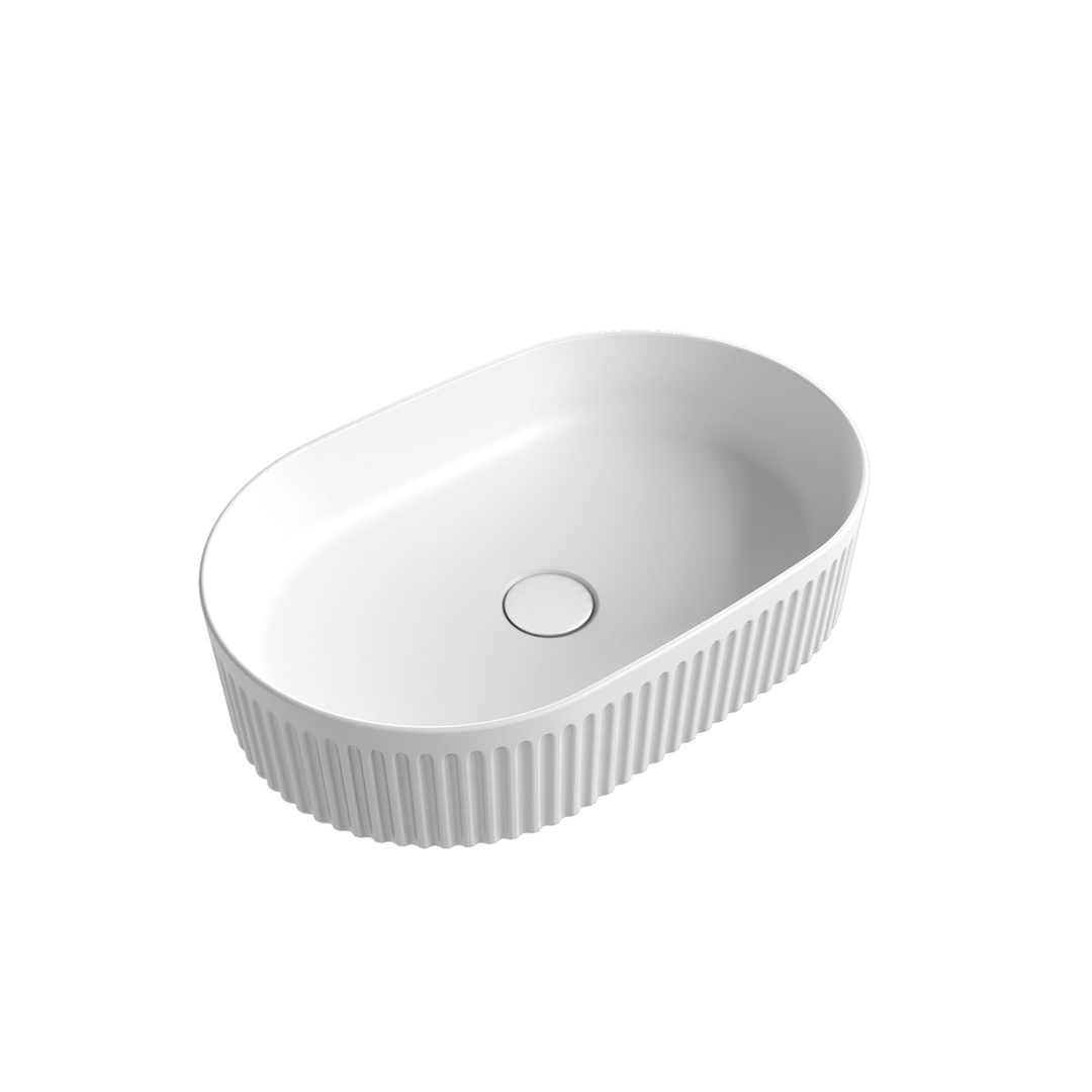Aulic Cadel Matte White Pill Above Counter Basin With V Groove Surface 500X320X120Mm