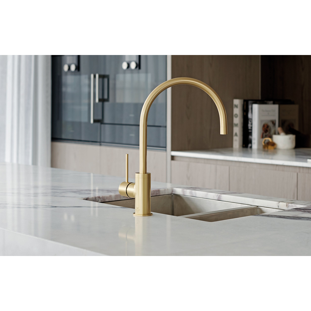 Phoenix Vivid Slimline Side Lever Sink Mixer 220mm Gooseneck Brushed Gold