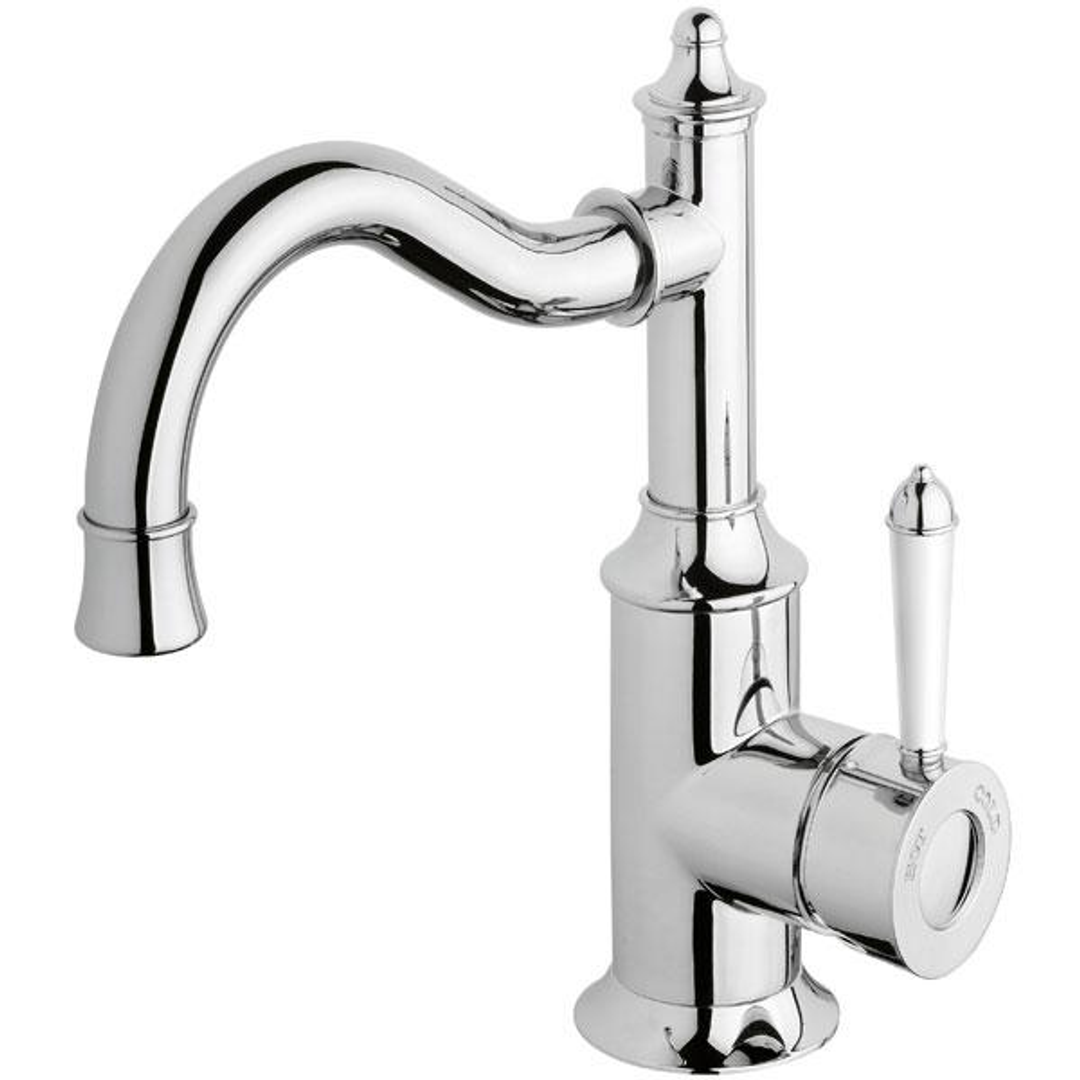 Phoenix Nostalgia Basin Mixer 160mm Shepherds Crook - Chrome/White