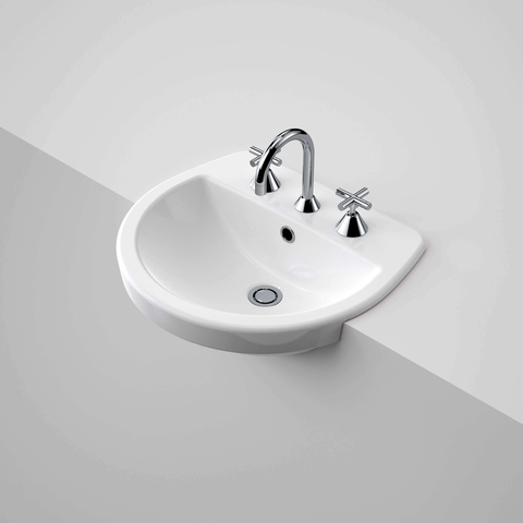 Caroma Cosmo Semi Recessed Basin 500mm X 440mm 3 Tap Hole White