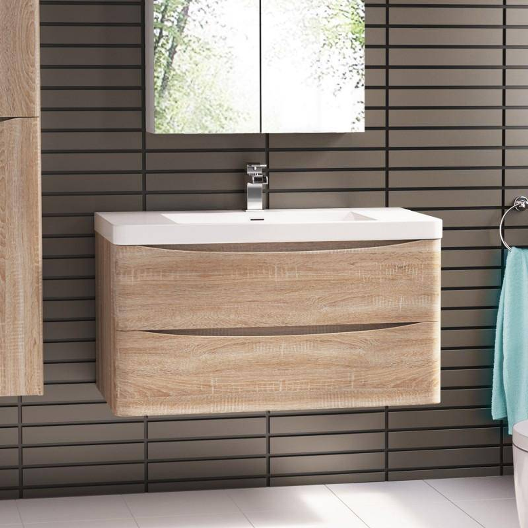 Belbagno Ancona 900mm Wall Hung Vanity White Oak 900 X 480 X 450