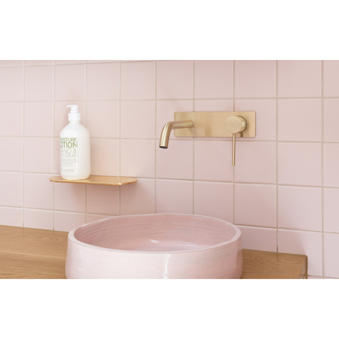 Phoenix Vivid Slimline Wall Basin Mixer Set Curved 180mm Brushed Gold