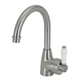 Fienza Eleanor Gooseneck Basin Mixer Brushed Nickel White Handle