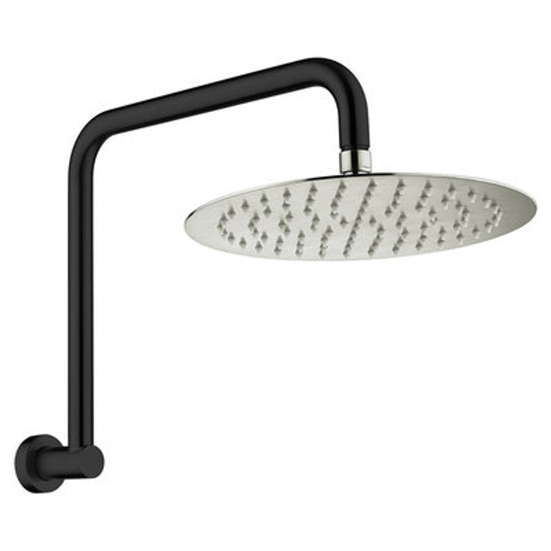 Fienza Kaya Gooseneck Shower Arm Set Matte Black With Brushed Nickel Head