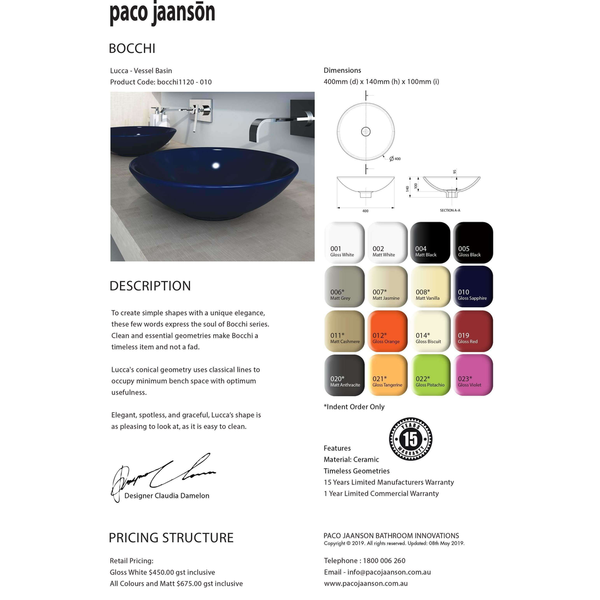 Paco Jaanson Lucca Vessel Basin Coloured