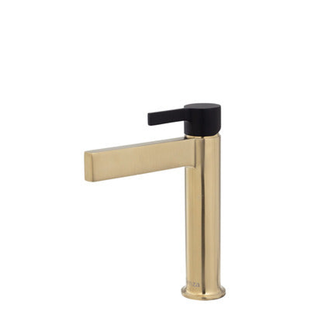 Fienza Sansa Basin Mixer Urban Brass With Matte Black Handle