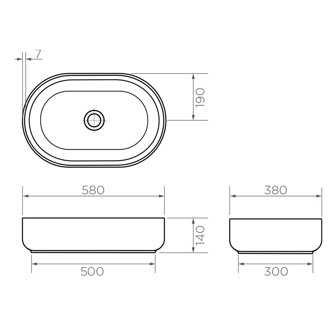 Streamline Arcisan Above Counter Basin 580 X 380 X 140Mm Matte White