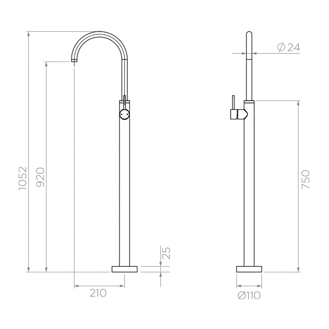 Streamline Axus Pin Lever Free Standing Bath Mixer Brushed Brass