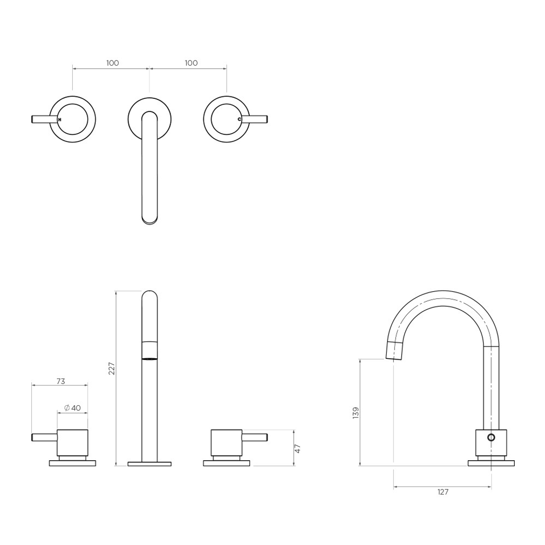 Streamline Axus Pin 227 X 127Mm Arch Spout Basin Set Matte Black