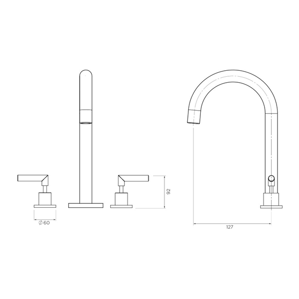 Streamline Axus Lever 227(H) X 127Mm (Proj) Arch Spout Basin Set Brushed Brass Pvd