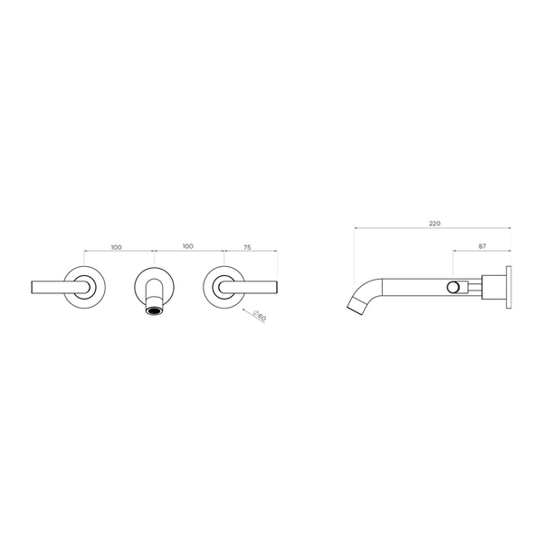 Streamline Axus Lever Wall Mounted 220Mm Spout Basin Set Brushed Nickel Pvd