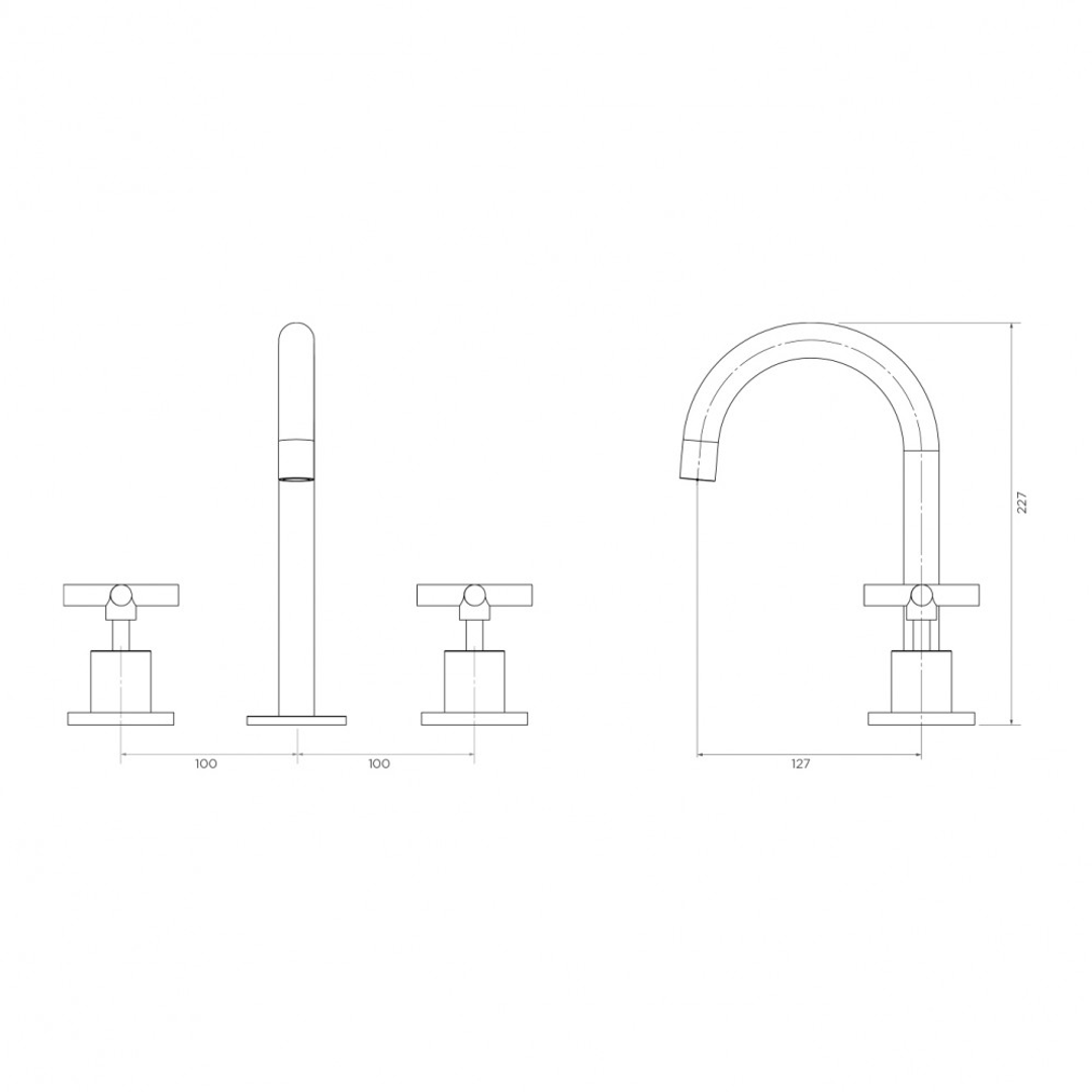 Streamline Axus Cross Wall Basin Set 220Mm Spout Brushed Brass Pvd