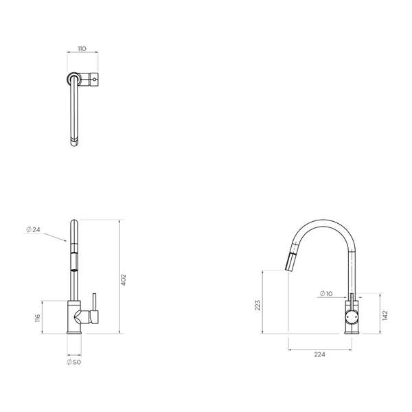 Streamline Axus Pin Sink Mixer Pull Down Spout Brushed Iron