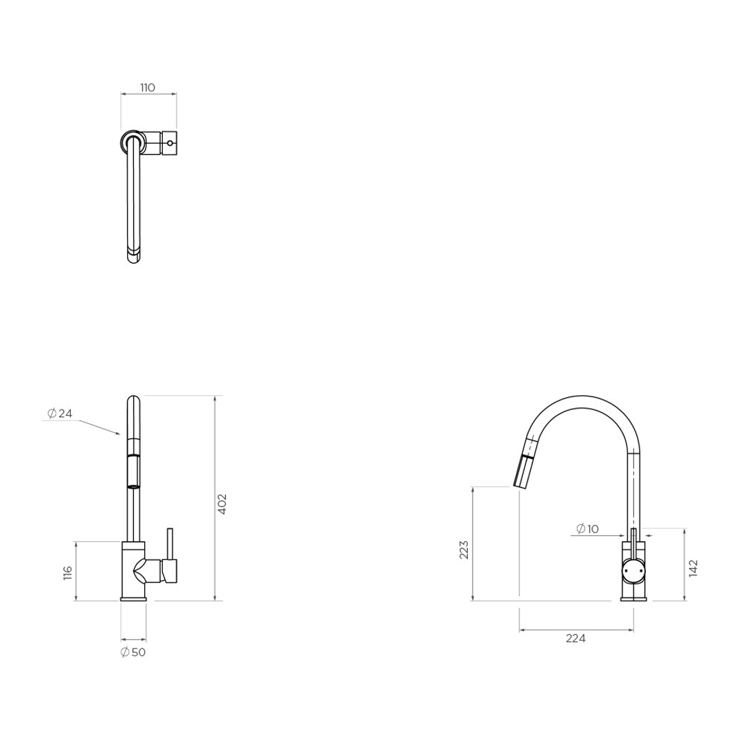 Streamline Axus Pin Sink Mixer Pull Down Spout Chrome