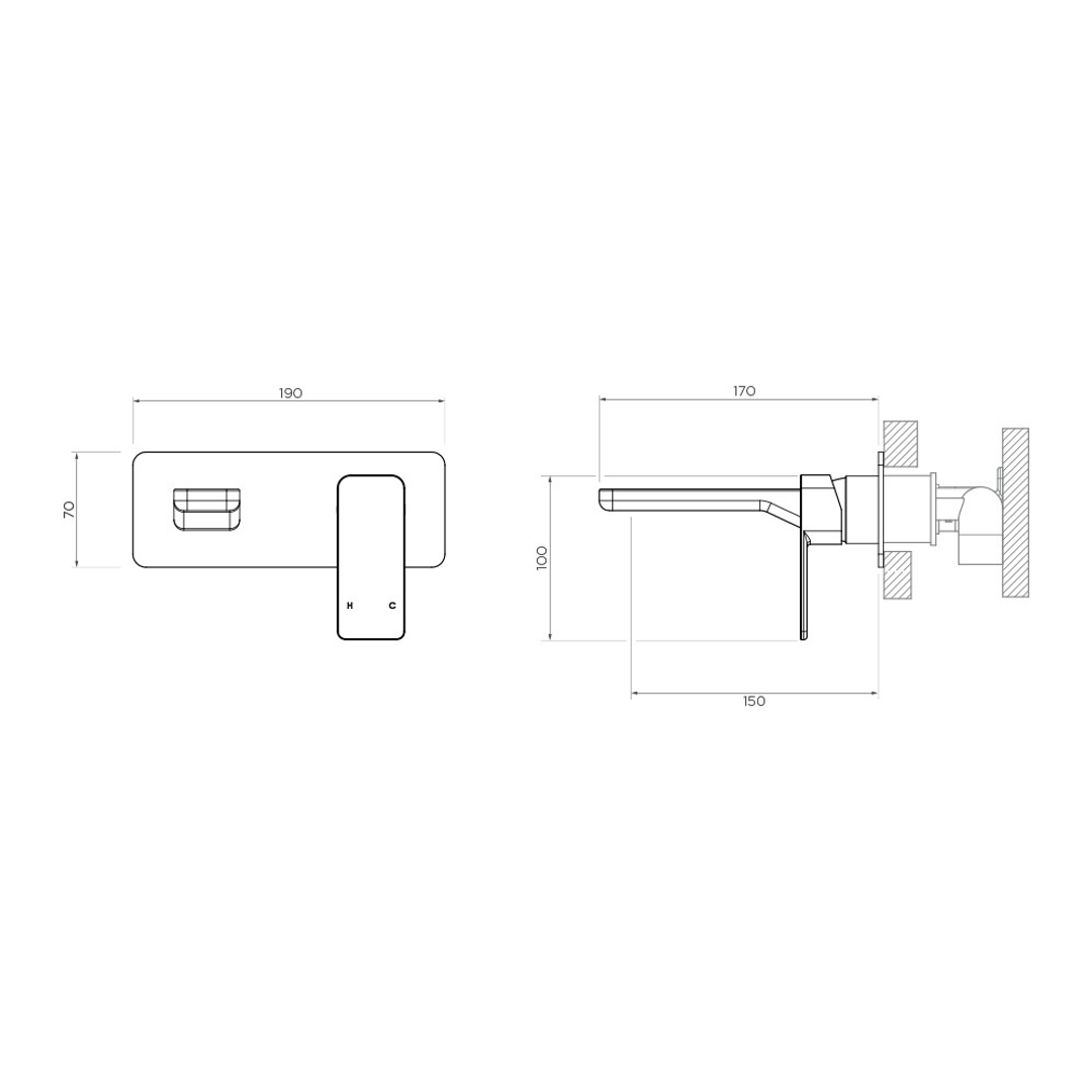 Streamline Eneo Wall Mount 150Mm Spout Basin Mixer W. Plate Ext. Part Brushed Brass Pvd