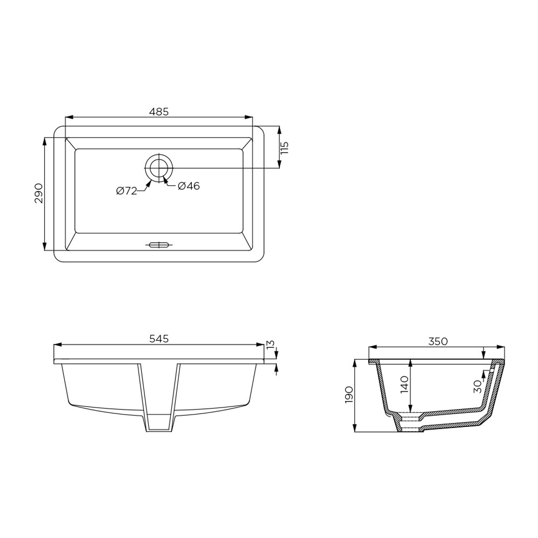 Eneo 55X35 Under Counter Basin With Over Flow(Streamln P#:En04715)