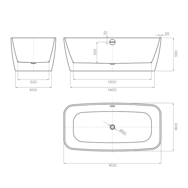 Streamline Eneo F/Standing Bath Acrylic W/Overflow Gloss White 1600mm