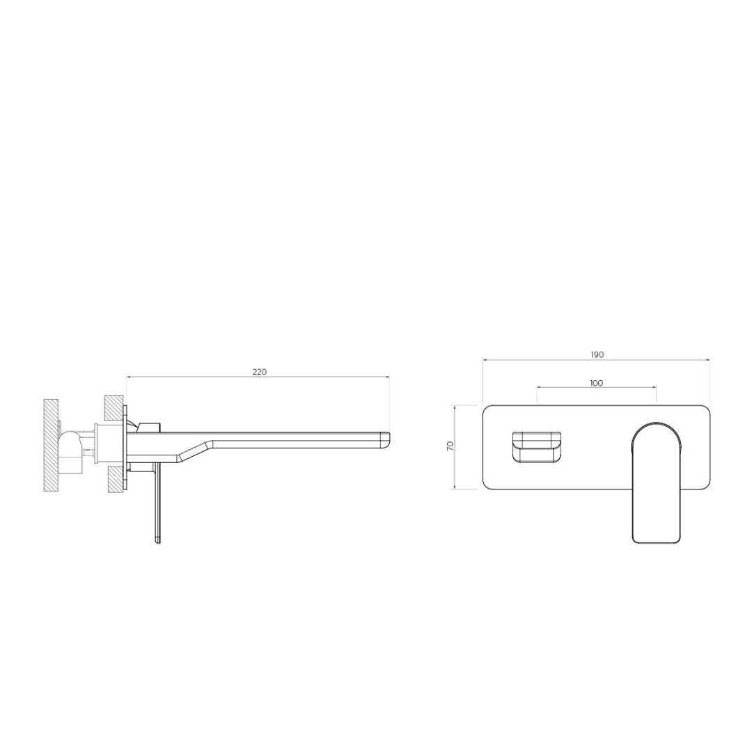 Streamline Kibo Wall Mount Basin Mixer 200Mm Spout Ext Only Matte Black