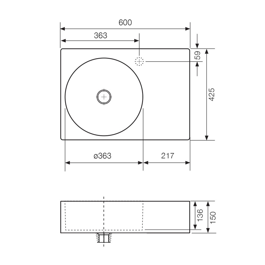 Streamline Plaza Wall Hung Basin Wof Side Shelf Left Bowl No Tap Hole
