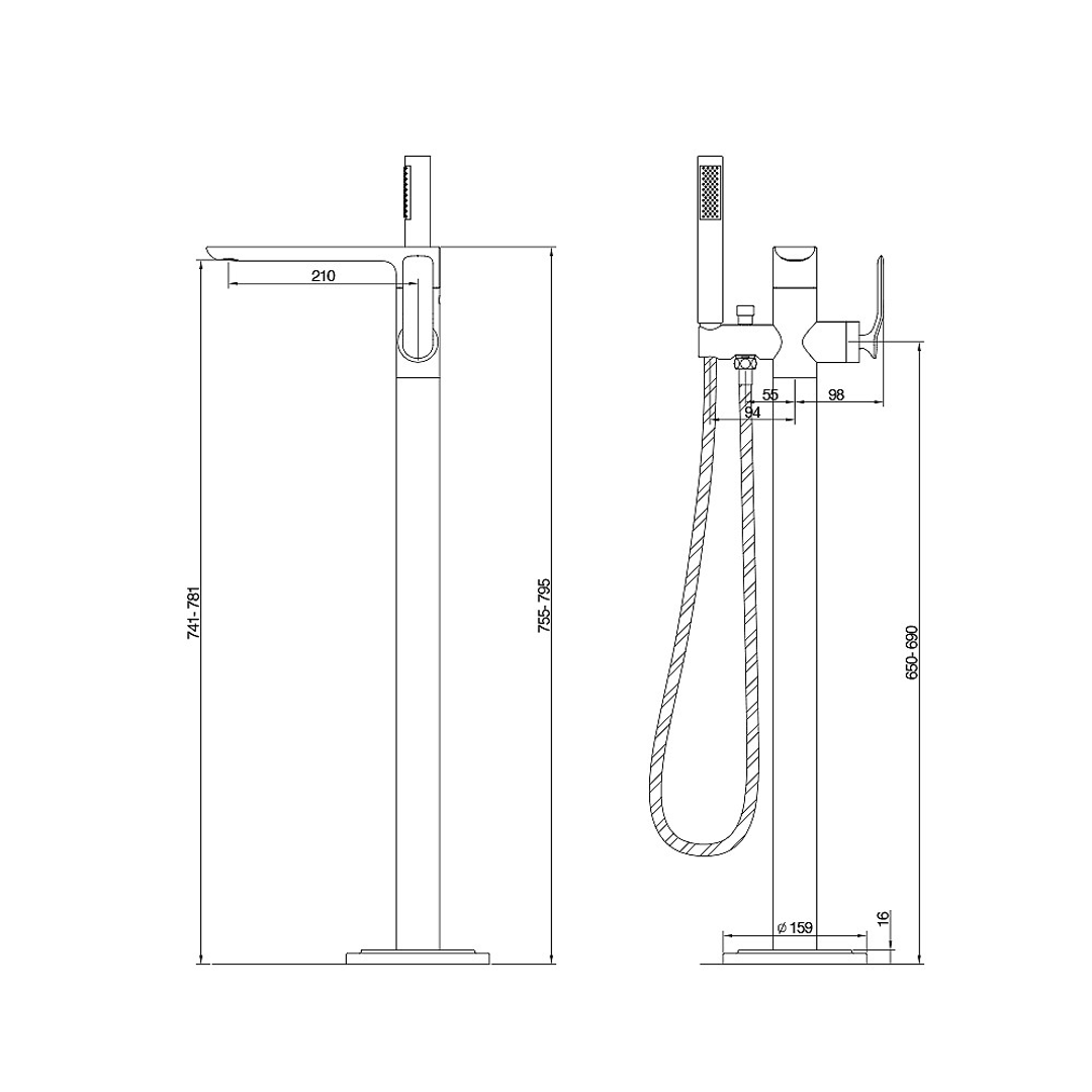 Streamline Synergii Free Standing Bath Mixer With Handshower Matte Black