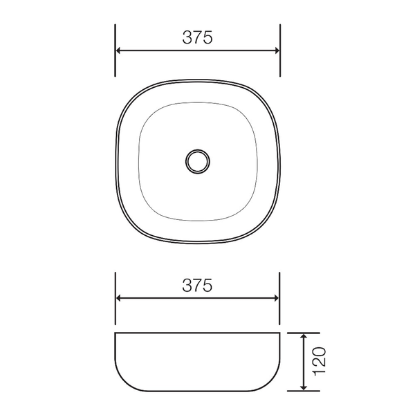 STREAMLINE SYNERGII ABOVE COUNTER BASIN NTH 375 X 375 MATTE WHITE