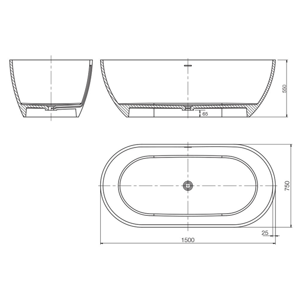 ARCISAN SYNERGII SOLID SURFACE BATH WITH O/F 1500 MATT BLACK