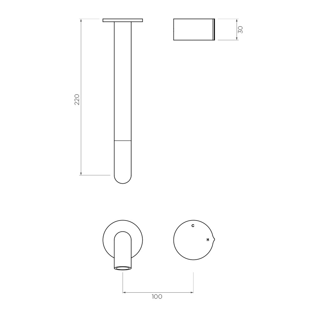 Streamline Venn Basin Mixer Wall Mount 220Mm Spout Ext Part M/Black