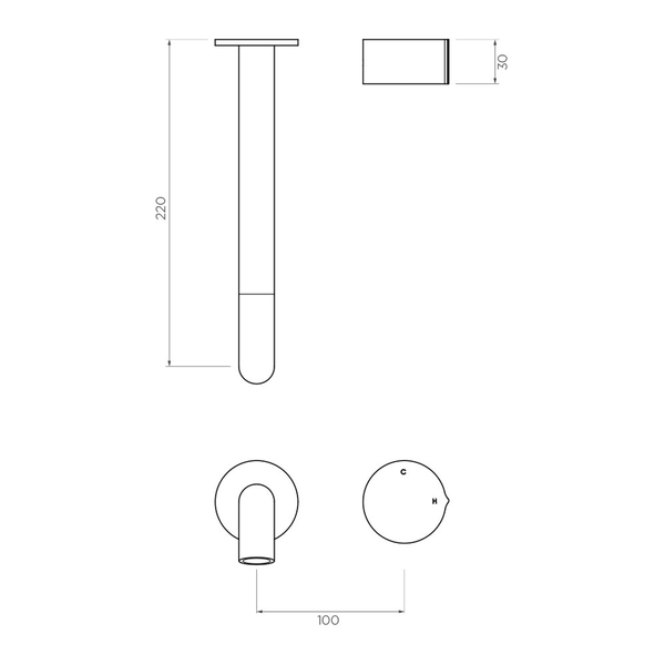 Streamline Venn Basin Mixer Wall Mount 220Mm Spout Ext Part M/Black