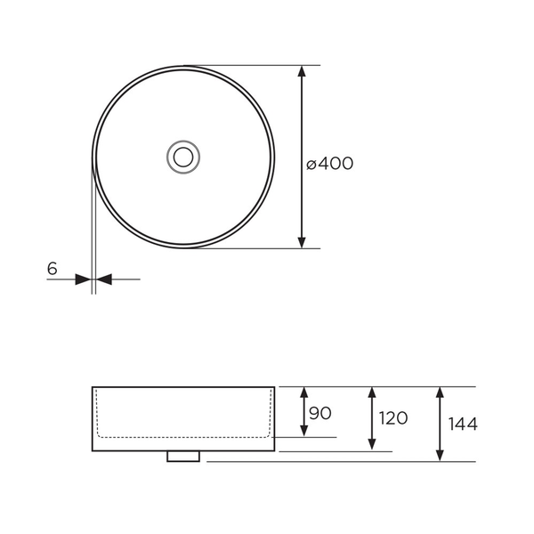 Streamline Arcisan Xoni 40 Dia Thin Round Above Counter Basin - Matt Black