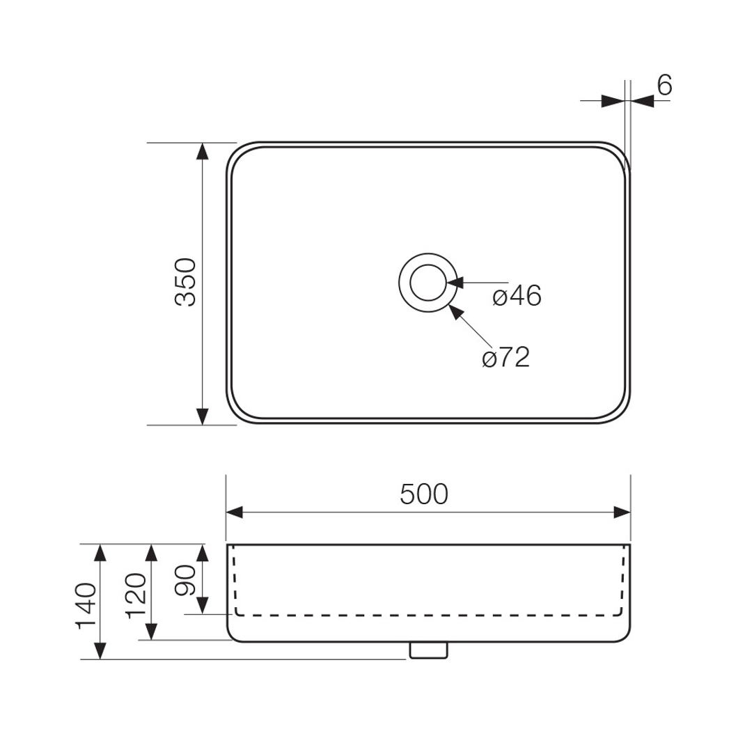 Streamline Arcisan Xoni Thin Rect Above Counter Basin 500mm X 350mm - White