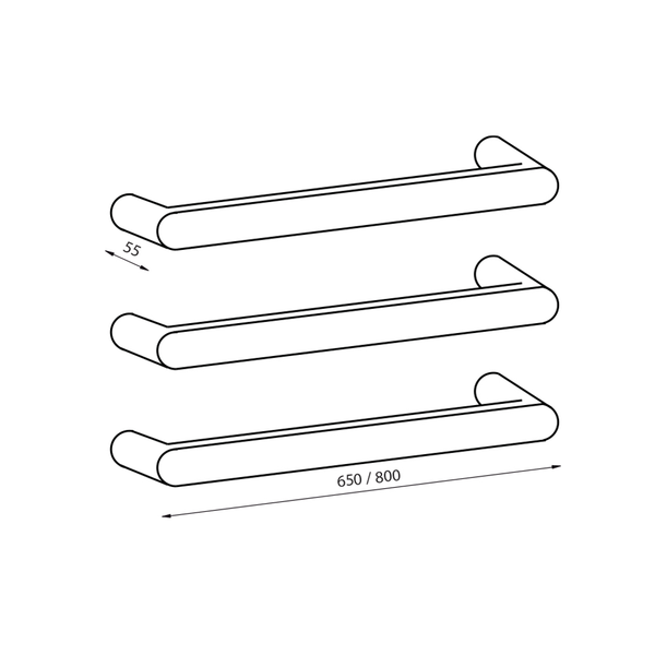 Radiant Polished 800Mm Non Heated Squ/Round Single Bar Towel Rail