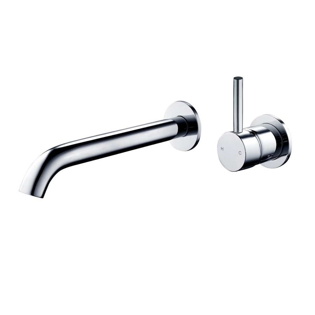 Streamline Axus Pin Wall Mount Basin/Bath Mixer 2 Plate 220 Spout Lever Up Brushed Iron  *Ext Only*