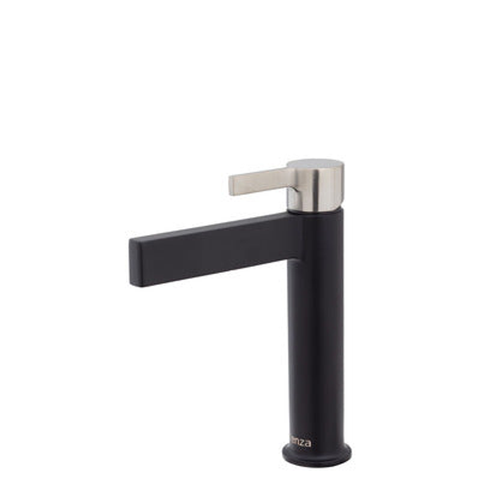 Fienza Sansa Basin Mixer Matte Black With Brushed Nickel Handle