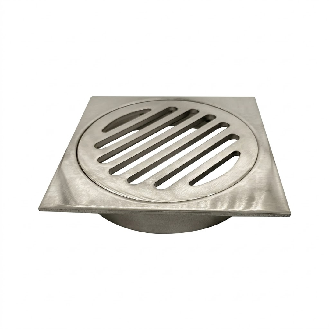 Square Drop in Trapscrew Grate 100mm Brushed Nickel