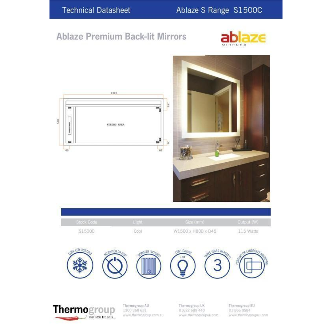 Thermogroup Backlit Square Mirror Without Border Cools Includes Mirror Demister - 900x900x45mm 68Watts