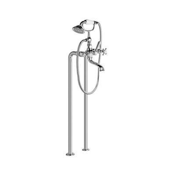 Brodware Winslow Bath Mixer Floor Mounted Hand Shower White Porc Lever