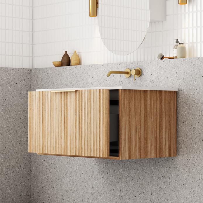 Wall Hung Timber Vanity – Cassa V-Groove in Natural Oak or Walnut ...